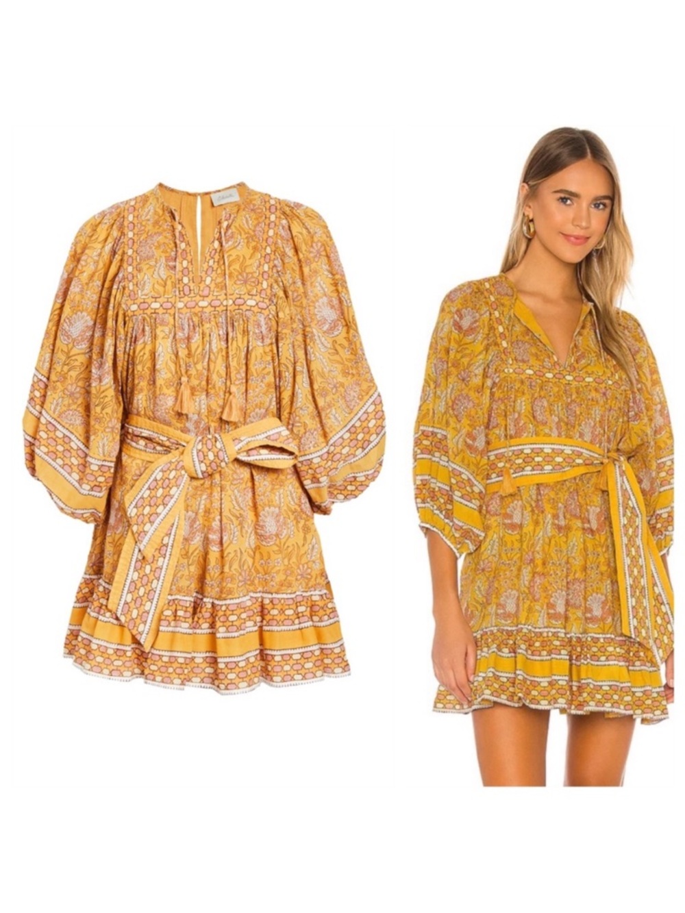 Cleobella Magdalena Mini Dress in tumeric paisley floral-small